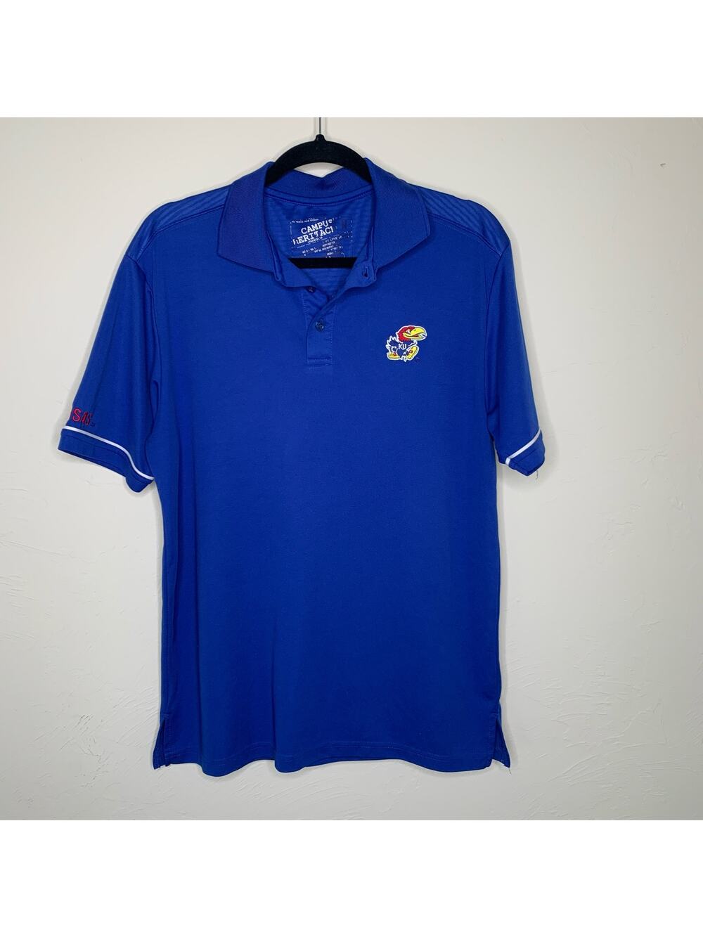 KU Jayhawks Team Sports Polo Shirt Sz Medium Blue Embroidered Jayhawk